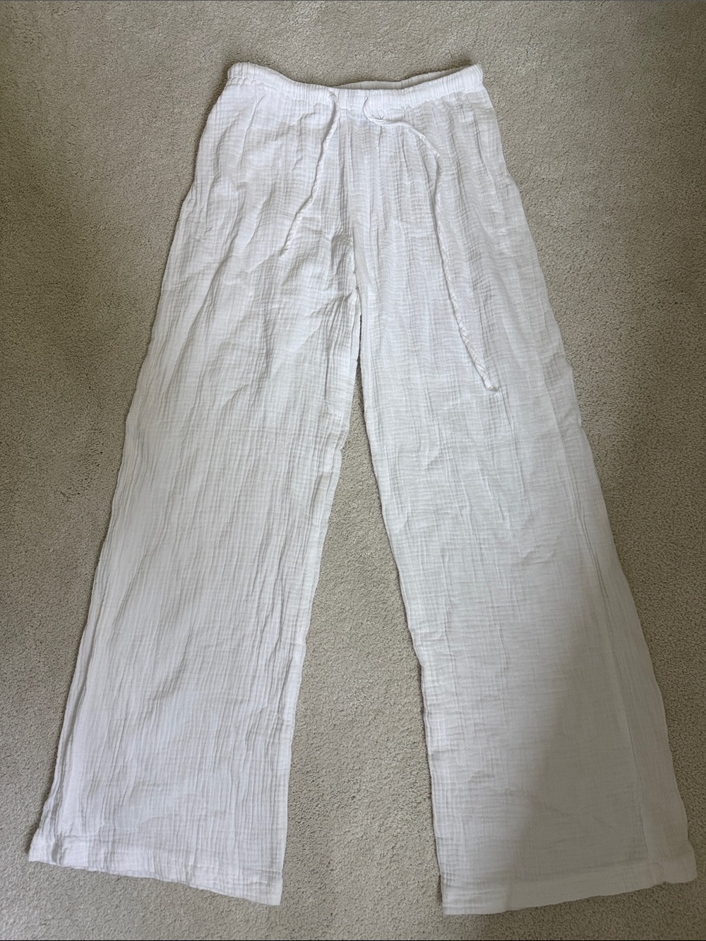Women’s White Drawstring Cotton Gauze Pants